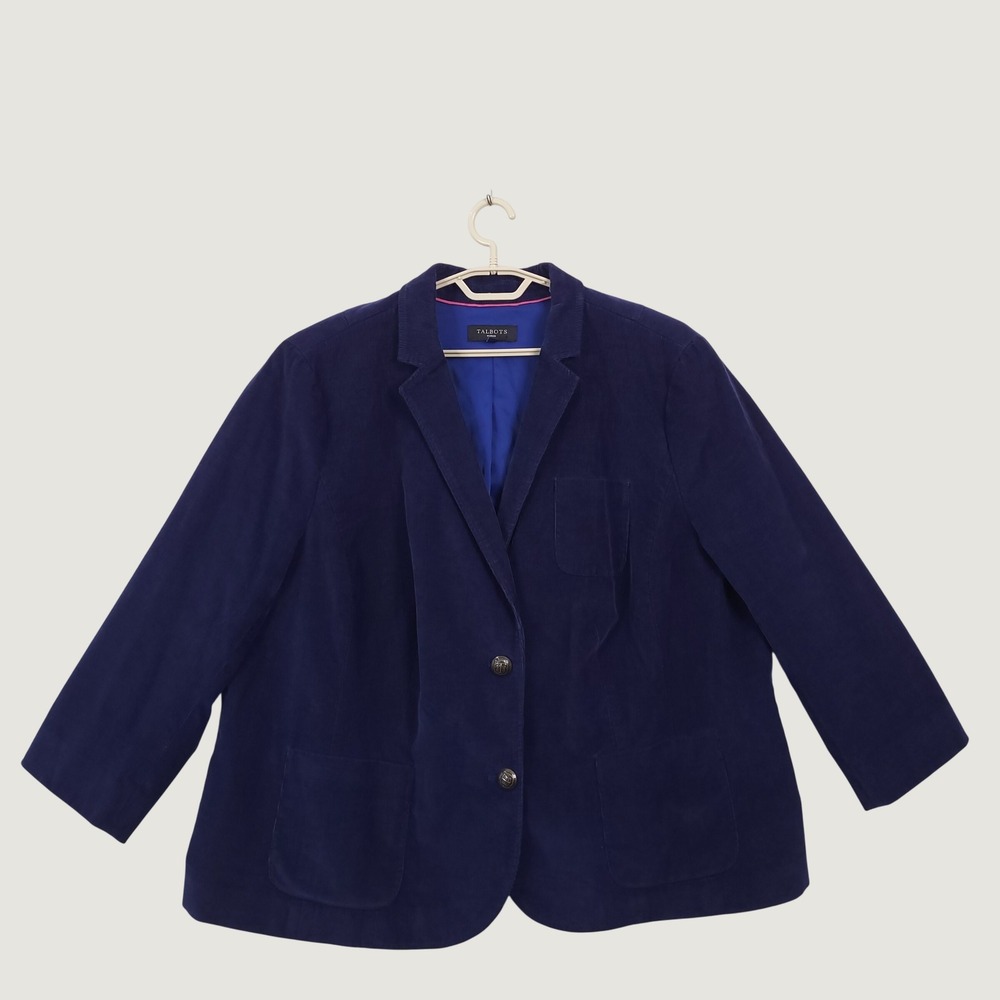 Talbots Corduroy Blazer Jacket Blue Size 24W Casual Academia Office Classic